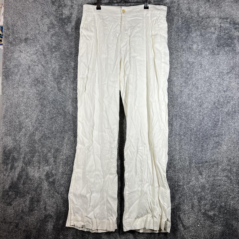 ANR+ Pants Womens L White Linen Dress Pleated Pockets Zip 31 Inseam Business